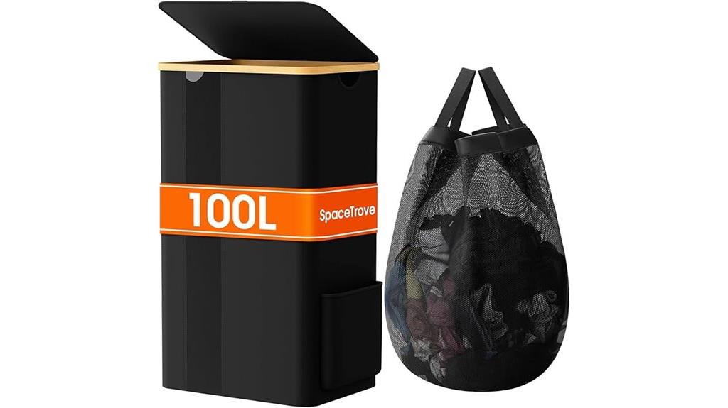 large collapsible black laundry hamper