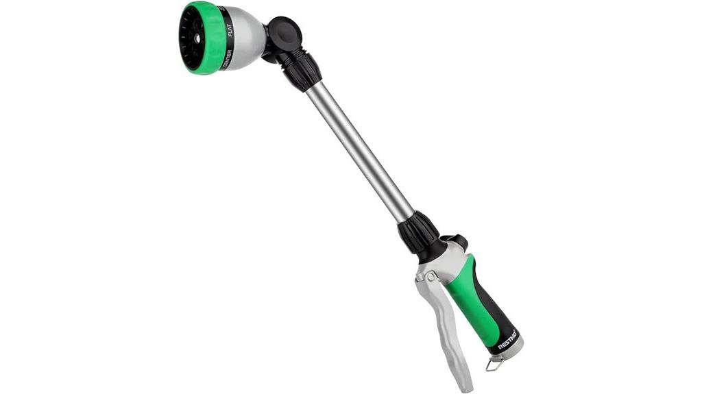 metal watering wand with seven spray patterns