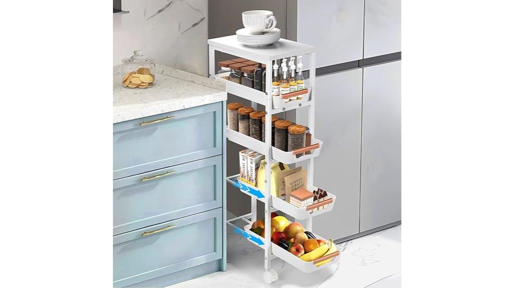 narrow 5 tier rolling cart