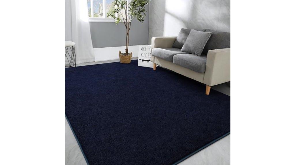 navy blue furry rug