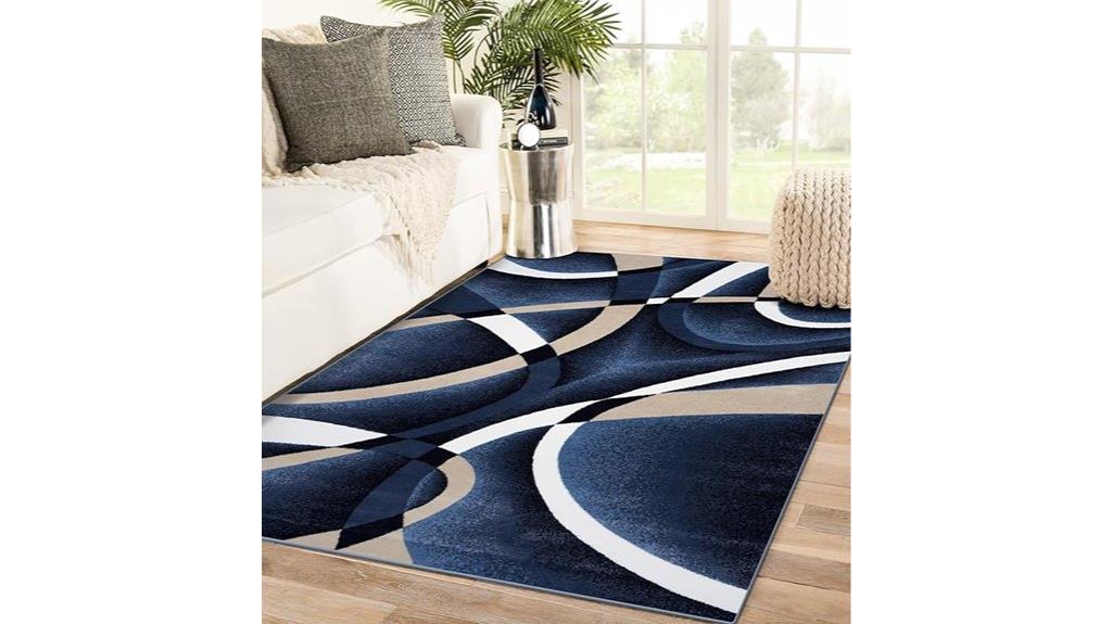 navy geometric area rug