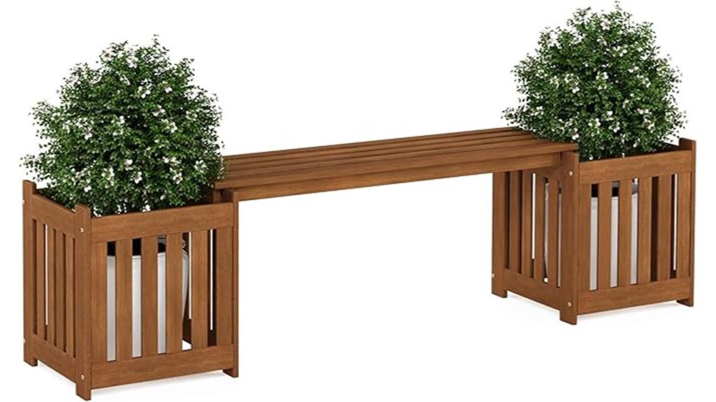outdoor hardwood flowerbox bench