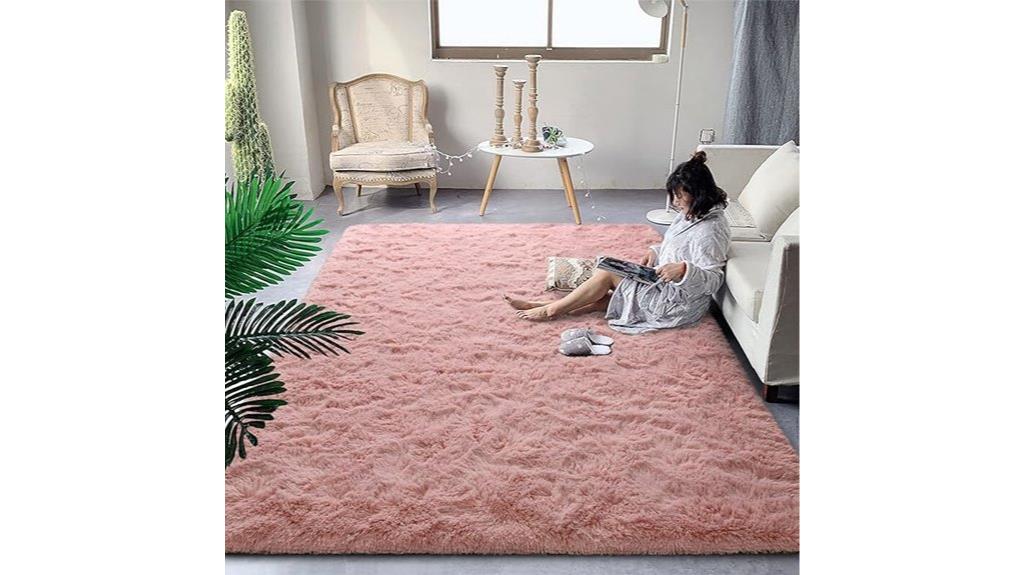 pink fluffy rug