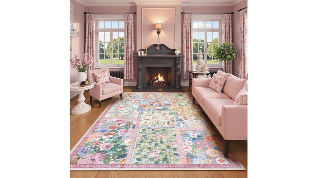 pink washable living room rug