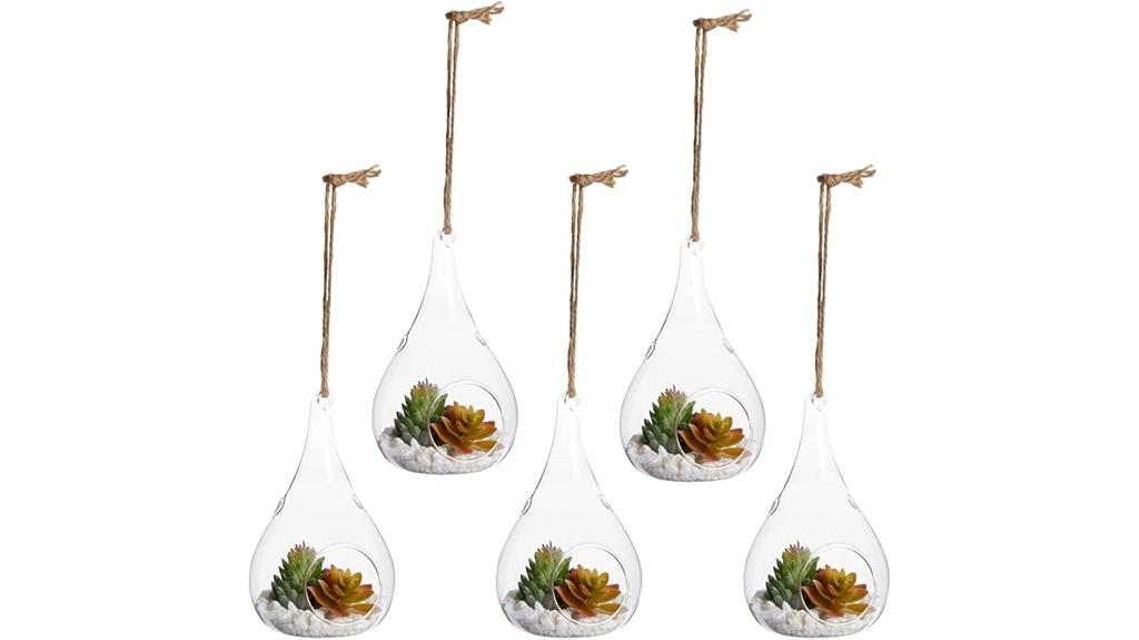 set of five hanging glass containers