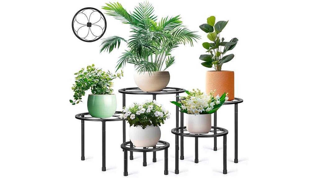 set of five metal plant stands