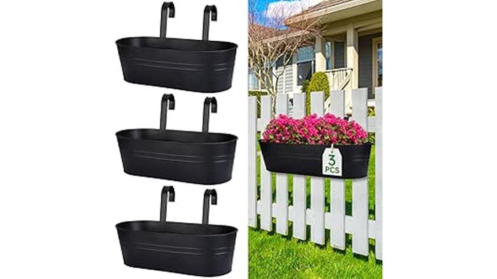 three large hanging planters