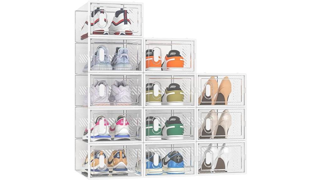 twelve clear shoe boxes