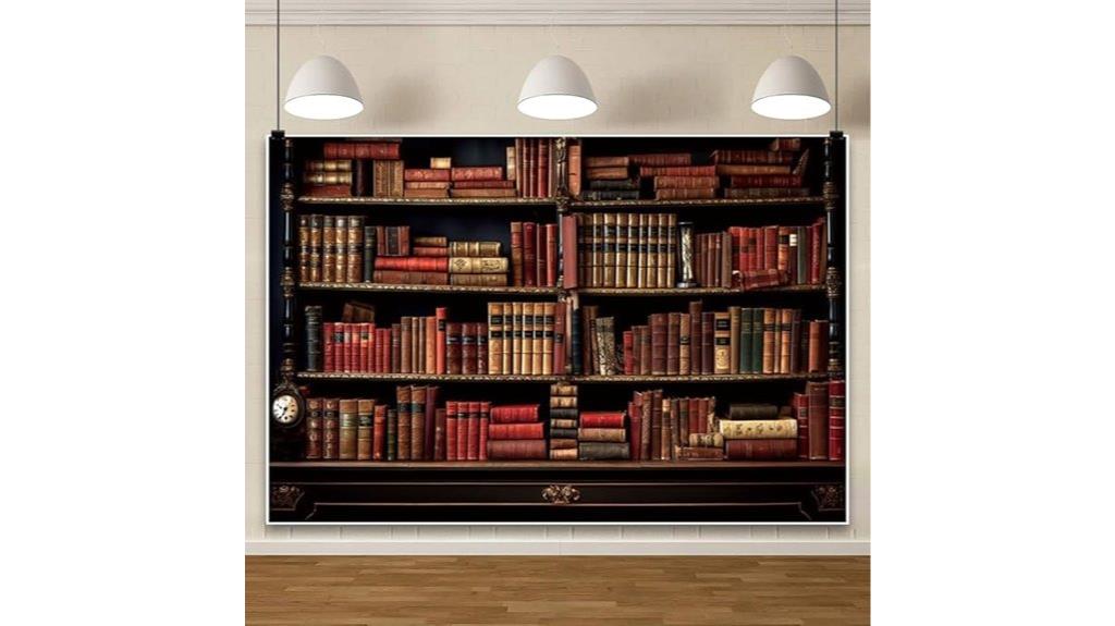vintage bookshelf backdrop scene