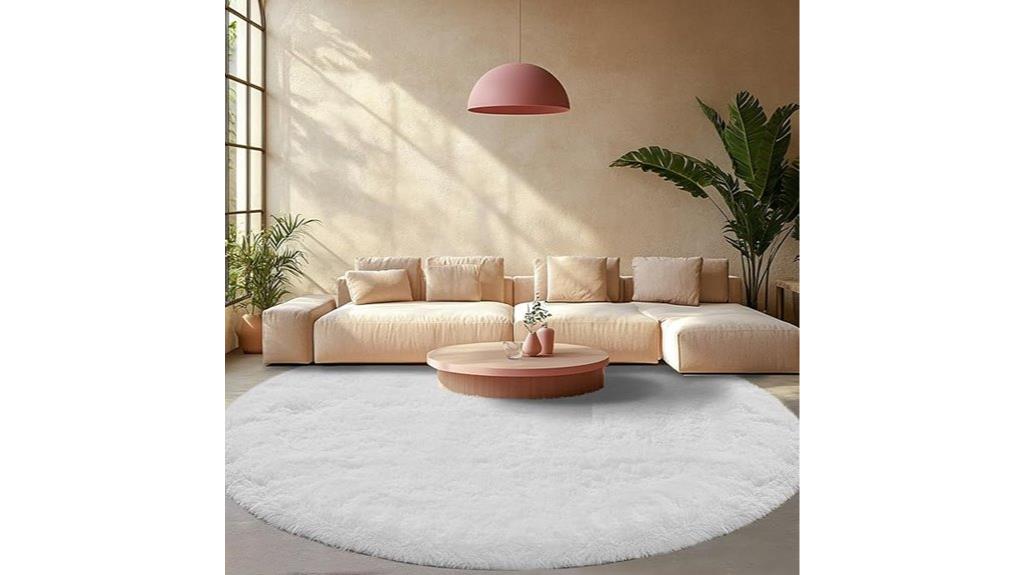 white fluffy round rug