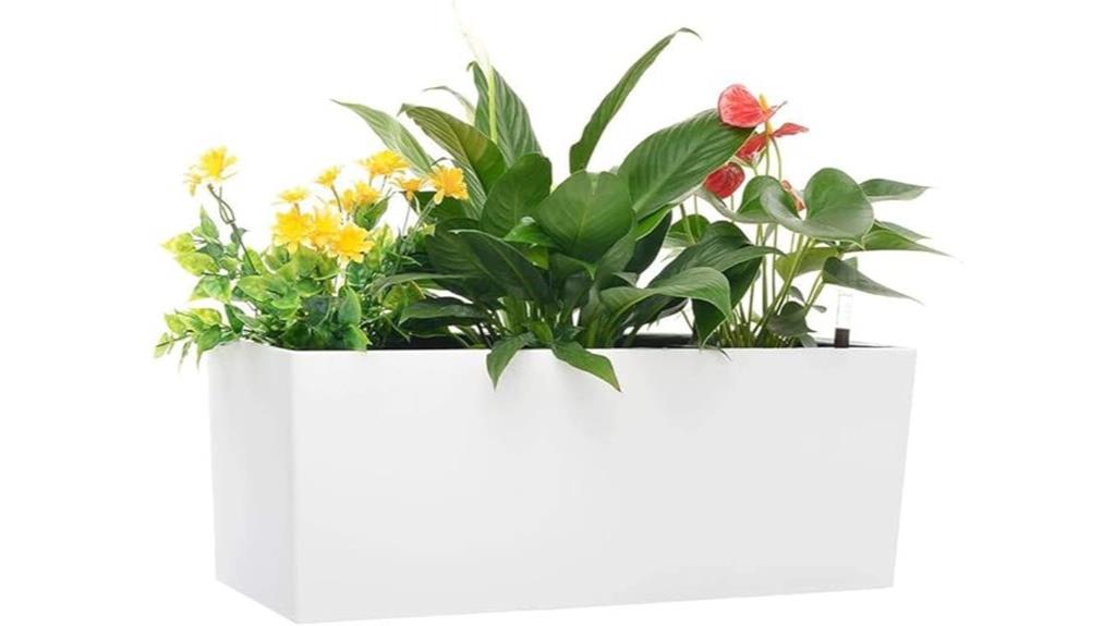 white rectangular self watering planter