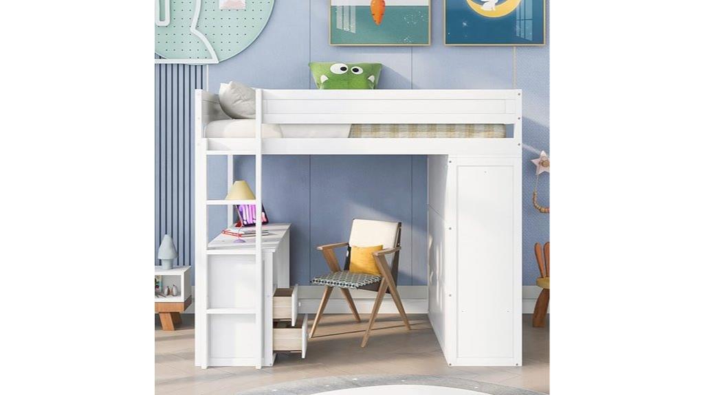 wood loft bed with storage