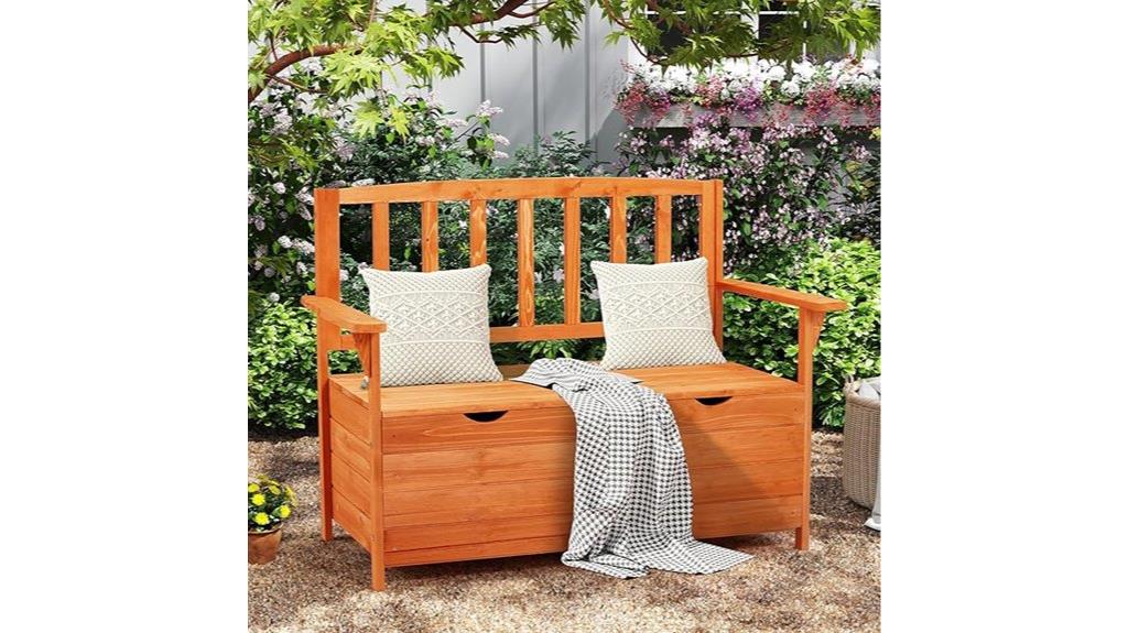 wooden outdoor storage bench