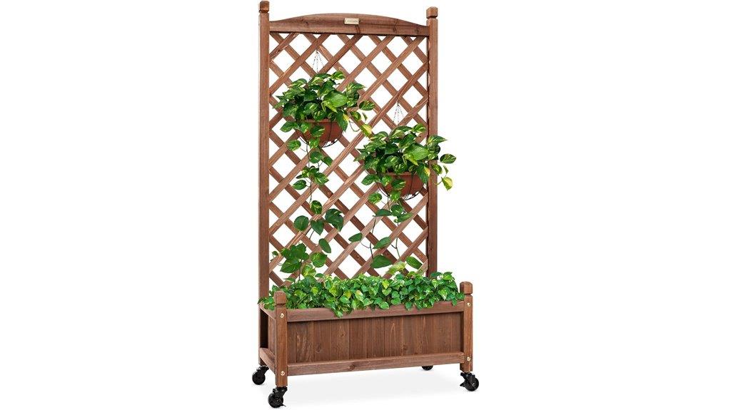 wooden planter with trellis