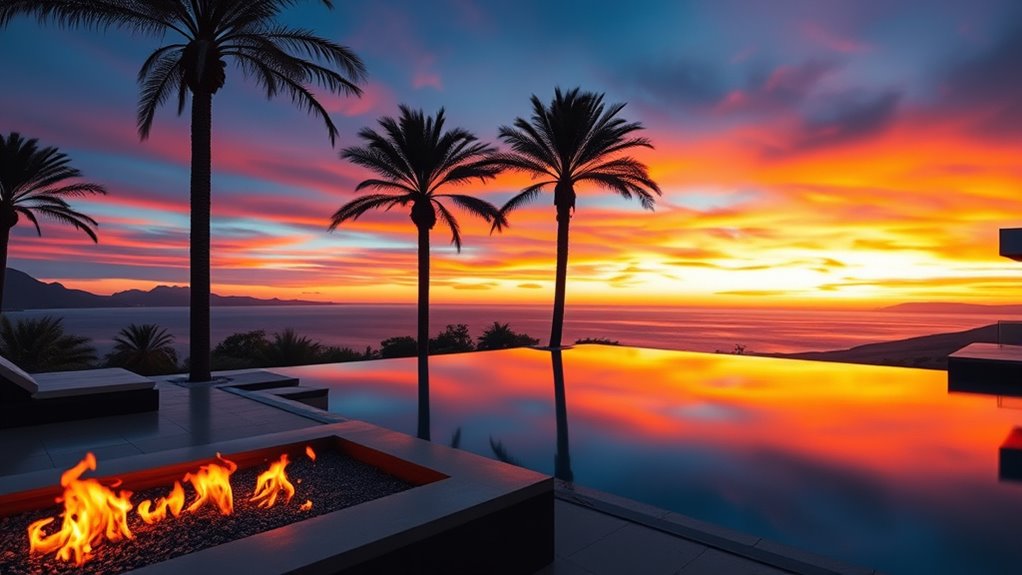 fire features enhance pool ambiance