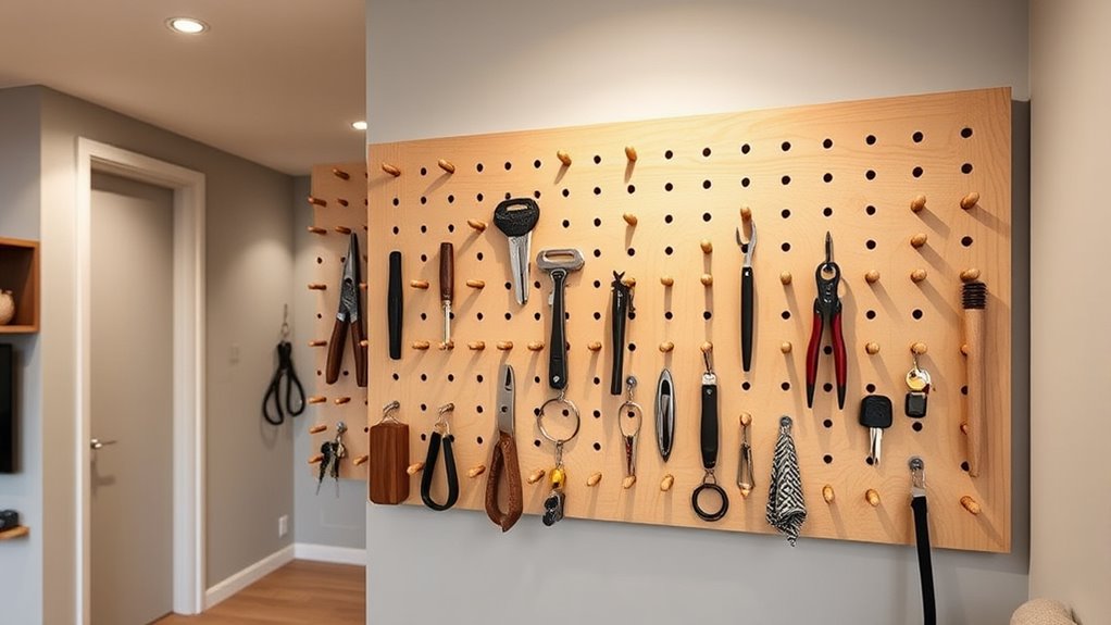 apartment wall pegboard storage