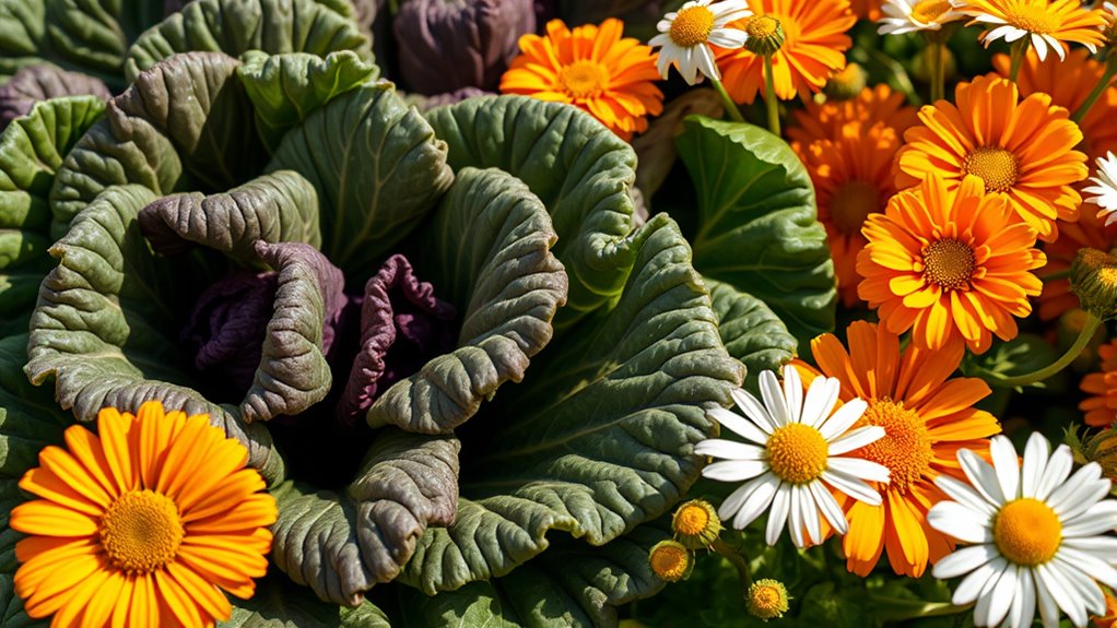 brassicas with calendula chamomile