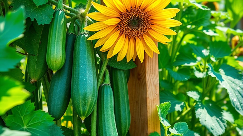 sunflowers support cucumber growth
