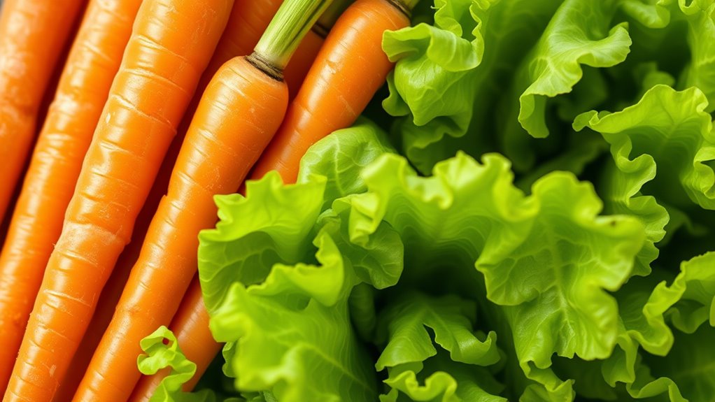 thin carrots on lettuce