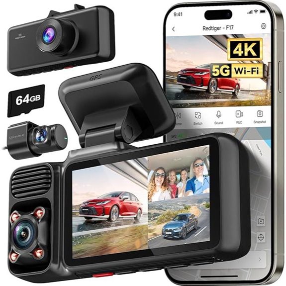 REDTIGER F17 4K 3-Channel Dash Cam with WiFi & GPS