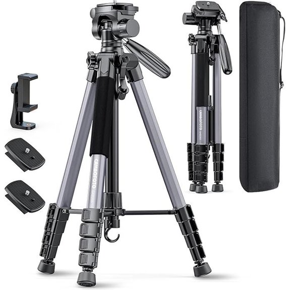 CAMBOFOTO 74” Aluminum Camera Tripod with Phone Holder