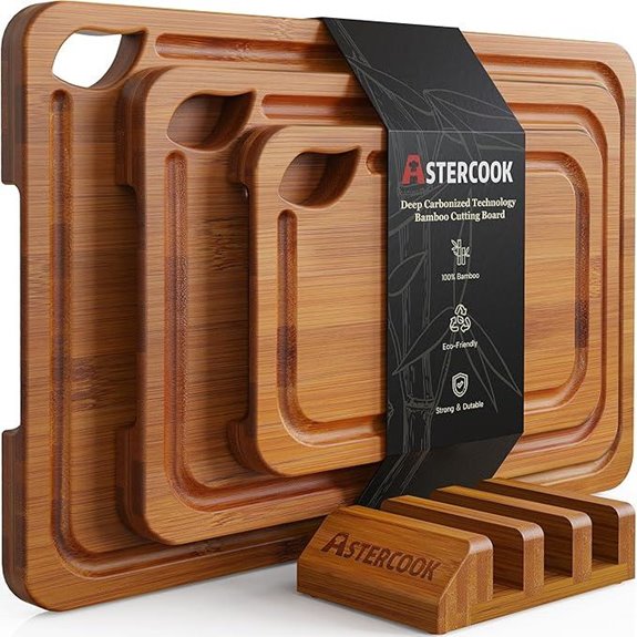 Astercook Bamboo Cutting Boards with Storage and Handles