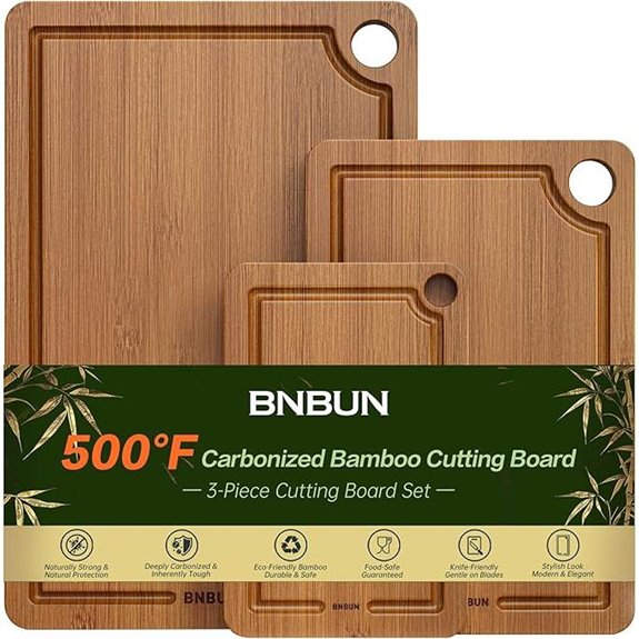 Bamboo Cutting Board Set with Handles and Juice Groove
