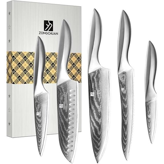 Damascus Chef Knife Set 5 Pcs Sharp Ergonomic Handle