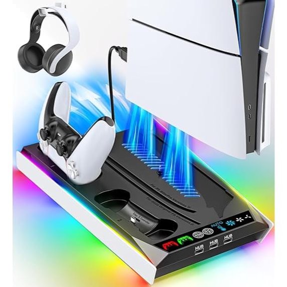 PS5 Stand with Cooling Charging RGB Lights