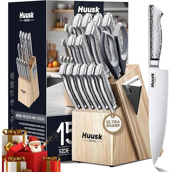 Huusk 15-Piece Japanese Kitchen Knife Set with Block