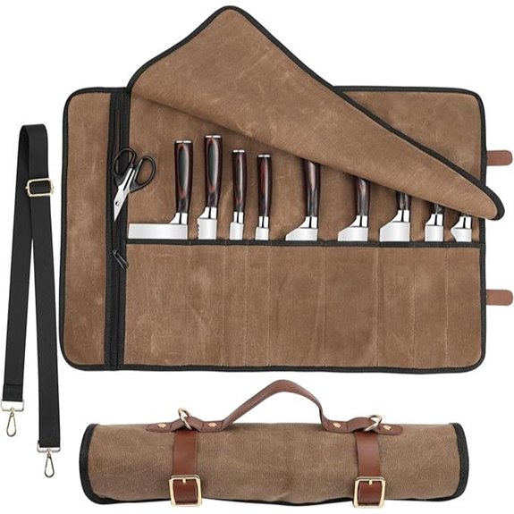 Leather Knife Roll with Handle and Shoulder Strap