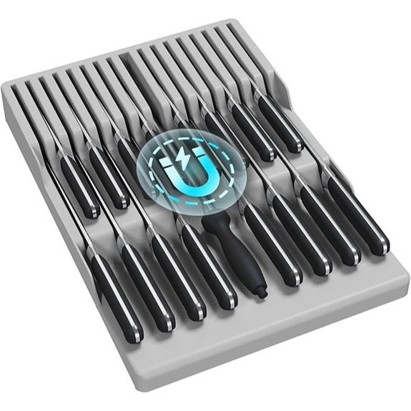 Lifewit Magnetic Knife Drawer Organizer with Sharpening Steel