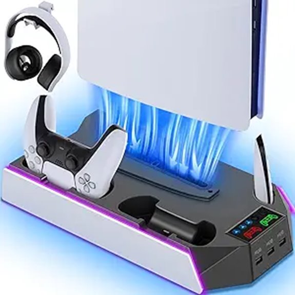 PS5 Cooling Station with Charging USB Hubs & Headset Holder