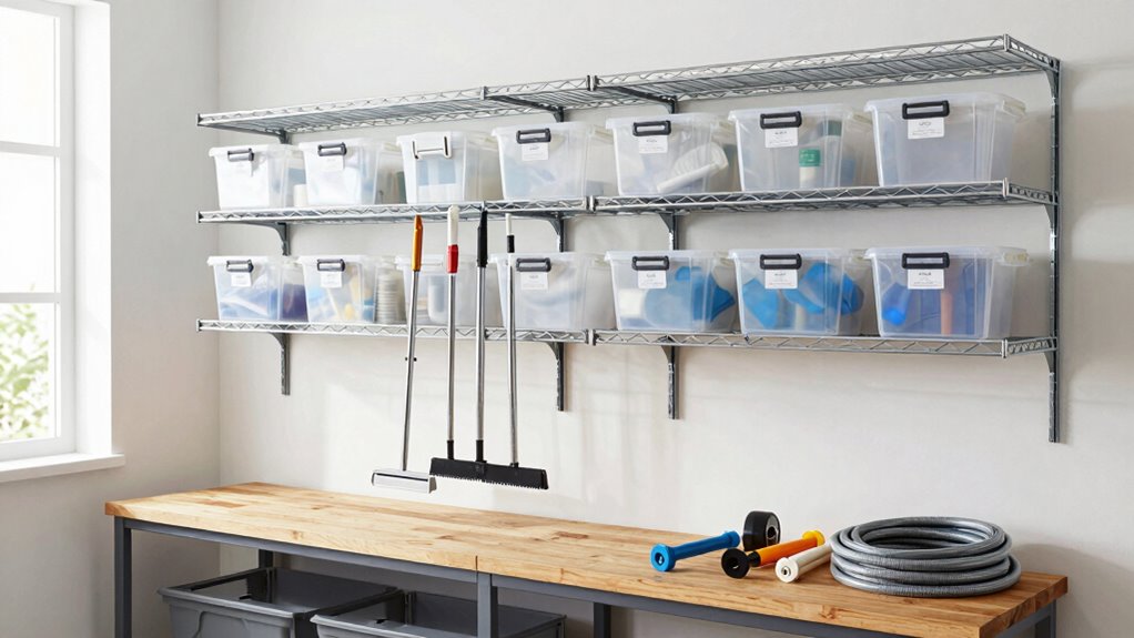 adjustable shelves and labeled bins