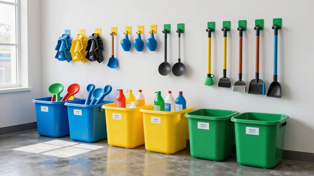 color coded labeled pool tools