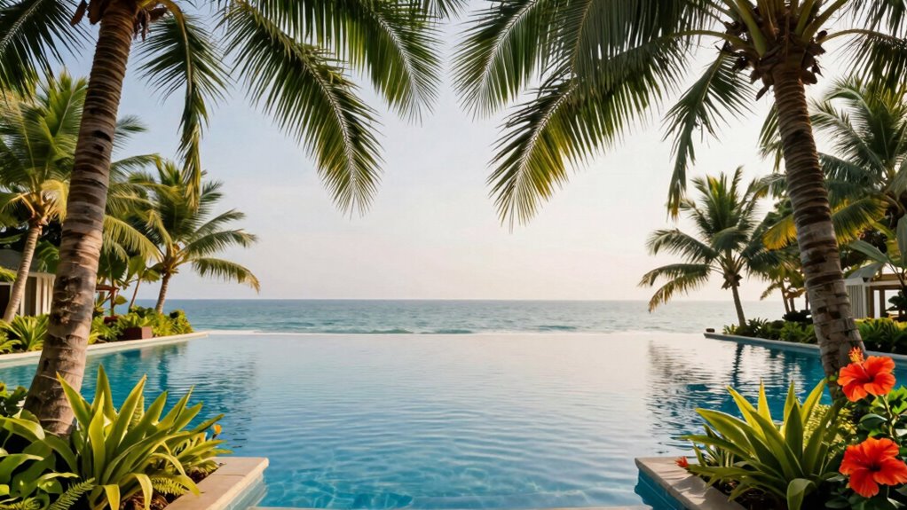 elegant plants enhance pool view