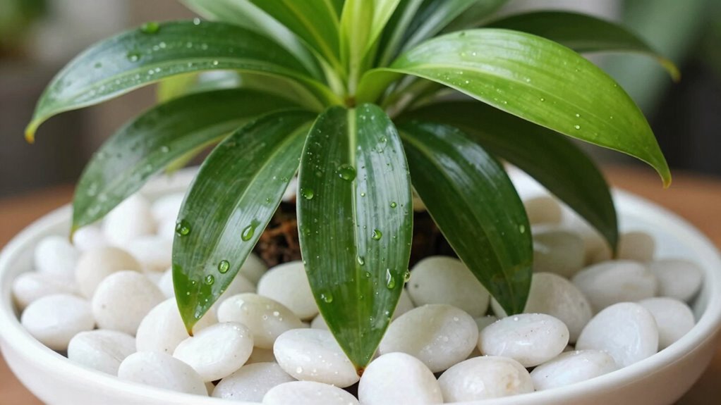 elevate plants with pebbles