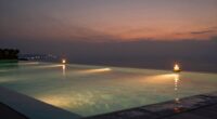 evening infinity pool lighting