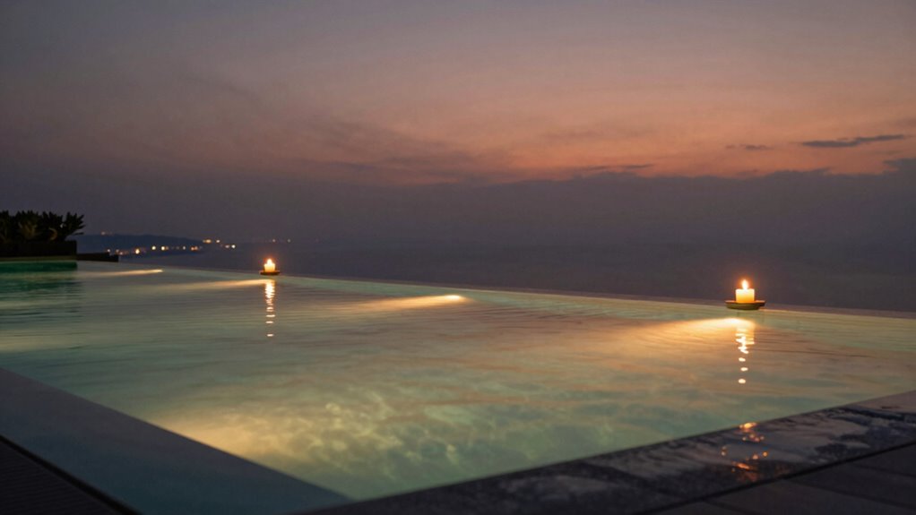 evening infinity pool lighting