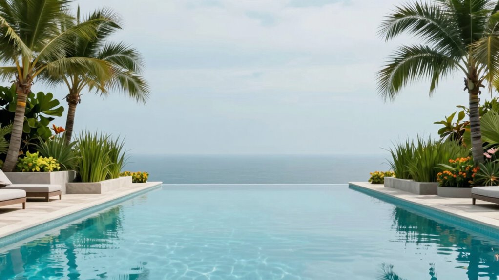 layered landscaping enhances infinity pools