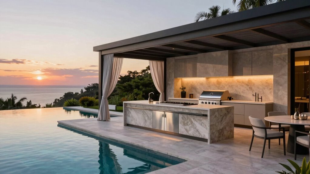 outdoor kitchen and pool layout