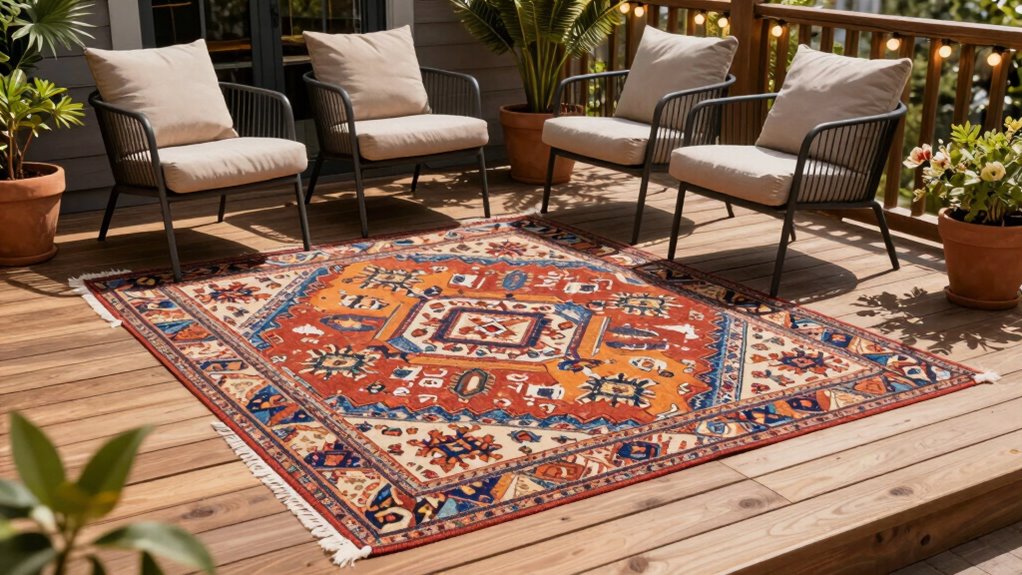 outdoor rugs create seating areas