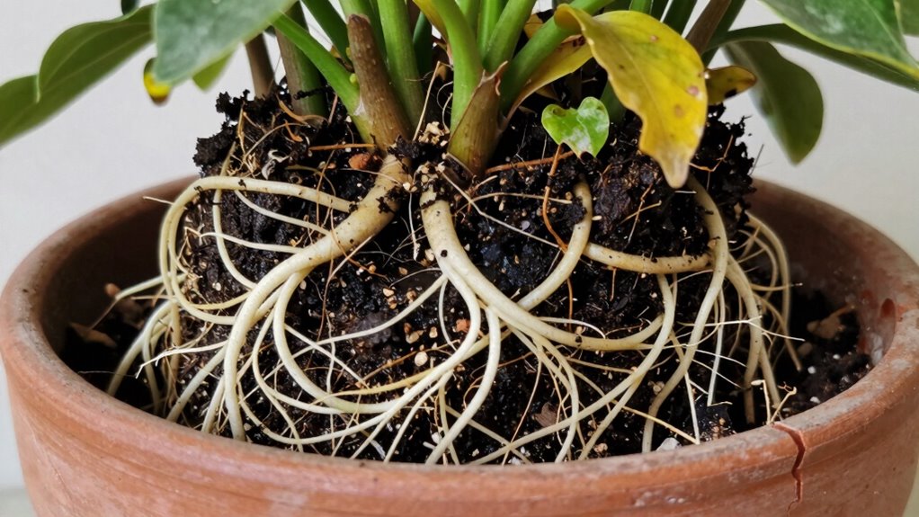 roots circling pot edges