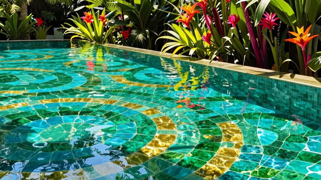 vibrant tropical pool tiles