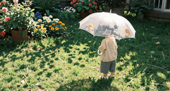 this children’s umbrella casts playful characters onto the ground, making sun protection fun