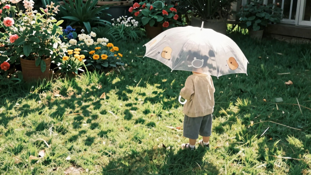 this children’s umbrella casts playful characters onto the ground, making sun protection fun