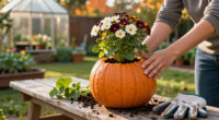 The DIY Pumpkin Plant Pot Trend That's Bringing An Unexpected Twist To Fall Porches – It's My New Favorite Way To Grow Chrysanthemums