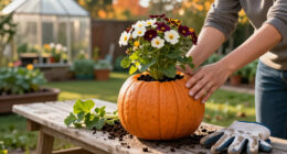 The DIY Pumpkin Plant Pot Trend That's Bringing An Unexpected Twist To Fall Porches – It's My New Favorite Way To Grow Chrysanthemums